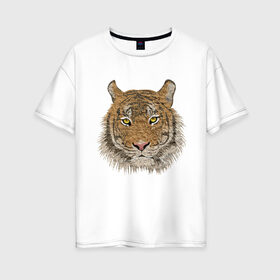 Женская футболка хлопок Oversize с принтом тигр в Кировске, 100% хлопок | свободный крой, круглый ворот, спущенный рукав, длина до линии бедер
 | животные | кошка | леопард | тигр | тигрица