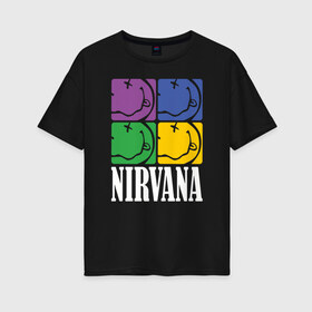 Женская футболка хлопок Oversize с принтом Nirvana в Кировске, 100% хлопок | свободный крой, круглый ворот, спущенный рукав, длина до линии бедер
 | alternative rock | american | grunge | music | nirvana | rock | rock band | usa | альтернативный рок | американская | гранж | музыка | рок | рок группа | сша