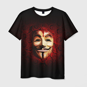 Мужская футболка 3D с принтом Кровавая маска в Кировске, 100% полиэфир | прямой крой, круглый вырез горловины, длина до линии бедер | красный фон | кровь | лицо в крови | маска | маска в крови | популярная маска | розы