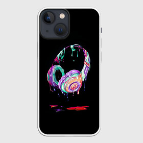 Чехол для iPhone 13 mini с принтом Потекшие наушники в Кировске,  |  | amoled | брызги красок | капли красок | музыка | наушники