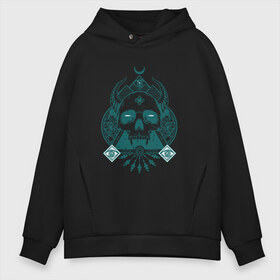 Мужское худи Oversize хлопок с принтом Devil skull в Кировске, френч-терри — 70% хлопок, 30% полиэстер. Мягкий теплый начес внутри —100% хлопок | боковые карманы, эластичные манжеты и нижняя кромка, капюшон на магнитной кнопке | 