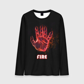 Мужской лонгслив 3D с принтом FIRE в Кировске, 100% полиэстер | длинные рукава, круглый вырез горловины, полуприлегающий силуэт | amoled | огонь | пальцы | рука в огне | рука человека