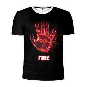 Мужская футболка 3D спортивная с принтом FIRE в Кировске, 100% полиэстер с улучшенными характеристиками | приталенный силуэт, круглая горловина, широкие плечи, сужается к линии бедра | Тематика изображения на принте: amoled | огонь | пальцы | рука в огне | рука человека