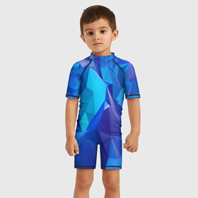 Детский купальный костюм 3D с принтом NEON CRYSTALLS в Кировске, Полиэстер 85%, Спандекс 15% | застежка на молнии на спине | алмазы | блеск | кристаллы | монотонный цвет | неоновый принт | переливание цветов | синий цвет