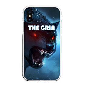 Чехол для iPhone XS Max матовый с принтом THE GRIN в Кировске, Силикон | Область печати: задняя сторона чехла, без боковых панелей | Тематика изображения на принте: волк | волк зимой | глаза волка | горящие глаза | неоновый глаза | оборотень | оскал | оскал волка | оскал оборотня