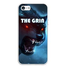 Чехол для iPhone 5/5S матовый с принтом THE GRIN в Кировске, Силикон | Область печати: задняя сторона чехла, без боковых панелей | Тематика изображения на принте: волк | волк зимой | глаза волка | горящие глаза | неоновый глаза | оборотень | оскал | оскал волка | оскал оборотня