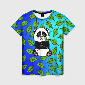 Женская футболка 3D с принтом Панда в Кировске, 100% полиэфир ( синтетическое хлопкоподобное полотно) | прямой крой, круглый вырез горловины, длина до линии бедер | baby | bear | kawaii | teddy | бамбук | ветки | животные | игрушка | каваи | китай | коала | листья | малыш | медведь | медвежата | медвежонок | мультяшный | панда | пандочка | плюшевый | подарок | природа | пушистый