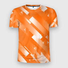 Мужская футболка 3D спортивная с принтом Оранжевый градиент в Кировске, 100% полиэстер с улучшенными характеристиками | приталенный силуэт, круглая горловина, широкие плечи, сужается к линии бедра | Тематика изображения на принте: блеск | геометрия | градиент | линии | оранжевый | полосы
