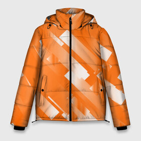 Мужская зимняя куртка 3D с принтом Оранжевый градиент в Кировске, верх — 100% полиэстер; подкладка — 100% полиэстер; утеплитель — 100% полиэстер | длина ниже бедра, свободный силуэт Оверсайз. Есть воротник-стойка, отстегивающийся капюшон и ветрозащитная планка. 

Боковые карманы с листочкой на кнопках и внутренний карман на молнии. | Тематика изображения на принте: блеск | геометрия | градиент | линии | оранжевый | полосы