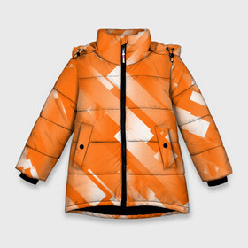 Зимняя куртка для девочек 3D с принтом Оранжевый градиент в Кировске, ткань верха — 100% полиэстер; подклад — 100% полиэстер, утеплитель — 100% полиэстер. | длина ниже бедра, удлиненная спинка, воротник стойка и отстегивающийся капюшон. Есть боковые карманы с листочкой на кнопках, утяжки по низу изделия и внутренний карман на молнии. 

Предусмотрены светоотражающий принт на спинке, радужный светоотражающий элемент на пуллере молнии и на резинке для утяжки. | блеск | геометрия | градиент | линии | оранжевый | полосы