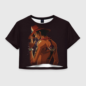 Женская футболка Crop-top 3D с принтом One Piece. Портгас Д. Эйс в Кировске, 100% полиэстер | круглая горловина, длина футболки до линии талии, рукава с отворотами | one piece | аниме | обезьяна д. луффи | портгас д. эйс | туз | эйс огненный кулак