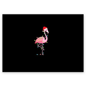 Поздравительная открытка с принтом Новогодний Фламинго в Кировске, 100% бумага | плотность бумаги 280 г/м2, матовая, на обратной стороне линовка и место для марки
 | 2021 | гирлянда | год быка | дед мороз | новогодний | новогодняя | новый год | птица | рождество | розовый фламинго | с новым годом | фламинго