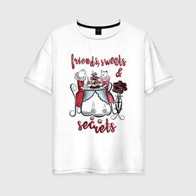 Женская футболка хлопок Oversize с принтом ПРАЗДНИЧНЫЕ КОШКИ в Кировске, 100% хлопок | свободный крой, круглый ворот, спущенный рукав, длина до линии бедер
 | ваниль | день рождения | коты | кошки | мороженое | розовый | сладости
