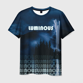 Мужская футболка 3D с принтом LUMINOUS в Кировске, 100% полиэфир | прямой крой, круглый вырез горловины, длина до линии бедер | неоновый принт | ночная атмосфера | ночное небо | ночной лес | темные облака | туман | фейерверк