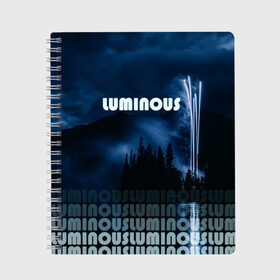 Тетрадь с принтом LUMINOUS в Кировске, 100% бумага | 48 листов, плотность листов — 60 г/м2, плотность картонной обложки — 250 г/м2. Листы скреплены сбоку удобной пружинной спиралью. Уголки страниц и обложки скругленные. Цвет линий — светло-серый
 | Тематика изображения на принте: неоновый принт | ночная атмосфера | ночное небо | ночной лес | темные облака | туман | фейерверк