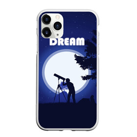 Чехол для iPhone 11 Pro Max матовый с принтом DREAM в Кировске, Силикон |  | 2d рисунок | звездное небо | луна | минимализм | ночное небо | полнолуние | человек с телескопом