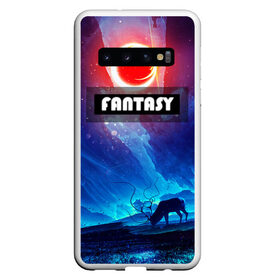 Чехол для Samsung Galaxy S10 с принтом FANTASY в Кировске, Силикон | Область печати: задняя сторона чехла, без боковых панелей | Тематика изображения на принте: горы | ледяные глыбы | неоновая луна | неоновая планета | неоновый свет | ночное небо | олень | фантастика | фентези