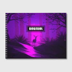 Альбом для рисования с принтом UNUSUAL в Кировске, 100% бумага
 | матовая бумага, плотность 200 мг. | деревья | неоновая надпись | неоновый лес | неоновый свет | ночное небо | ночной лес | олень | природа