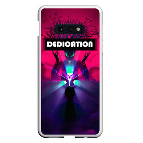 Чехол для Samsung S10E с принтом DEDICATION в Кировске, Силикон | Область печати: задняя сторона чехла, без боковых панелей | Тематика изображения на принте: иллюстрация | неоновый лучи | неоновый свет | со смыслом | существо мифическое | фантастика | фентези | человек | эпичный арт