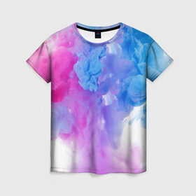 Женская футболка 3D с принтом дым в Кировске, 100% полиэфир ( синтетическое хлопкоподобное полотно) | прямой крой, круглый вырез горловины, длина до линии бедер | белый | дым | розовый | синий | смешанный дым