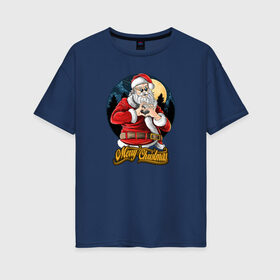 Женская футболка хлопок Oversize с принтом Merry Christmas | Santa Love в Кировске, 100% хлопок | свободный крой, круглый ворот, спущенный рукав, длина до линии бедер
 | 