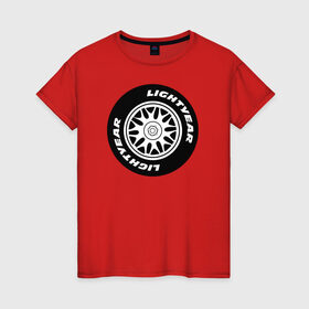 Женская футболка хлопок с принтом Lightyear Tires в Кировске, 100% хлопок | прямой крой, круглый вырез горловины, длина до линии бедер, слегка спущенное плечо | cars | pixar | vdzabma | пиксар | тачки