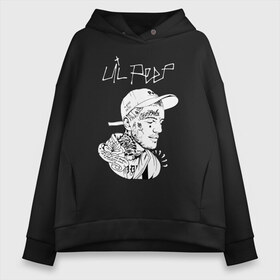 Женское худи Oversize хлопок с принтом LIL PEEP в Кировске, френч-терри — 70% хлопок, 30% полиэстер. Мягкий теплый начес внутри —100% хлопок | боковые карманы, эластичные манжеты и нижняя кромка, капюшон на магнитной кнопке | lil peep | rap. | легенда | лил пип | лил пип песни | лила пипа | музыка | реп