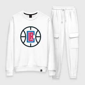 Женский костюм хлопок с принтом Los Angeles Clippers в Кировске, 100% хлопок | на свитшоте круглая горловина, мягкая резинка по низу. Брюки заужены к низу, на них два вида карманов: два 