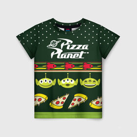 Детская футболка 3D с принтом Pizza Planet в Кировске, 100% гипоаллергенный полиэфир | прямой крой, круглый вырез горловины, длина до линии бедер, чуть спущенное плечо, ткань немного тянется | pixar | pizza planet | toy story | vdzabma | история игрушек | пиксар
