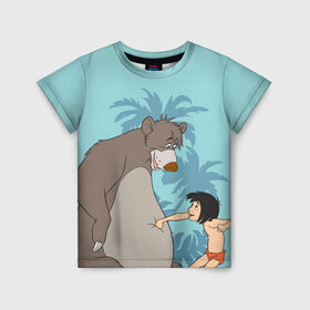 Детская футболка 3D с принтом Baloo & Mowgli в Кировске, 100% гипоаллергенный полиэфир | прямой крой, круглый вырез горловины, длина до линии бедер, чуть спущенное плечо, ткань немного тянется | akela | bagheera | baloo | disney | jungle book | kaa | mowgli | raksha | shere khan | vdgerir | акела | багира | балу | дисней | каа | маугли | шерхан