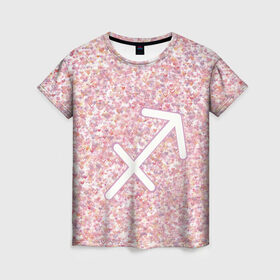 Женская футболка 3D с принтом Романтичный стрелец в Кировске, 100% полиэфир ( синтетическое хлопкоподобное полотно) | прямой крой, круглый вырез горловины, длина до линии бедер | гороскоп | звезда | звёзды | сердца | сердце