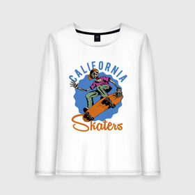 Женский лонгслив хлопок с принтом California skaters в Кировске, 100% хлопок |  | california | skateboard | skeleton | skull | калифорния | скейтборд | скелет | череп