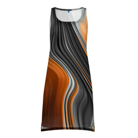 Платье-майка 3D с принтом абстрация в Кировске, 100% полиэстер | полуприлегающий силуэт, широкие бретели, круглый вырез горловины, удлиненный подол сзади. | абстракция | белое | волны | оранжевое | полосы | серое | узор | черное