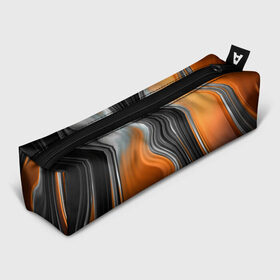 Пенал 3D с принтом абстрация в Кировске, 100% полиэстер | плотная ткань, застежка на молнии | абстракция | белое | волны | оранжевое | полосы | серое | узор | черное