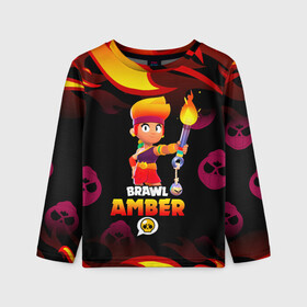 Детский лонгслив 3D с принтом BRAWL STARS AMBER. в Кировске, 100% полиэстер | длинные рукава, круглый вырез горловины, полуприлегающий силуэт
 | 8 bit | amber | brawl stars | colette | crow | gale | leon | max | mecha | mecha crow | mr.p | sally leon | shark | tara | virus 8 bit | werewolf leon | акула | амбер | берли | бравл старс | ворон | коллет | макс | оборотень