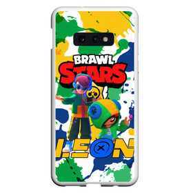 Чехол для Samsung S10E с принтом BRAWL STARS LEON. в Кировске, Силикон | Область печати: задняя сторона чехла, без боковых панелей | Тематика изображения на принте: 8 bit | brawl stars | colette | crow | gale | leon | max | mecha | mecha crow | mr.p | sally leon | shark | tara | virus 8 bit | werewolf leon | акула | берли | бравл старс | ворон | коллет | макс | оборотень