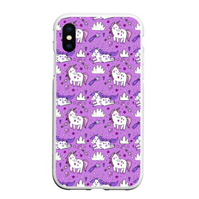 Чехол для iPhone XS Max матовый с принтом Unicorn pattern в Кировске, Силикон | Область печати: задняя сторона чехла, без боковых панелей | cloud | heart | hoofs | horn | mane | pattern | star | tail | unicorn | грива | единорог | звезда | копыта | облако | рог | сердце | узор | хвост