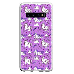 Чехол для Samsung Galaxy S10 с принтом Unicorn pattern в Кировске, Силикон | Область печати: задняя сторона чехла, без боковых панелей | Тематика изображения на принте: cloud | heart | hoofs | horn | mane | pattern | star | tail | unicorn | грива | единорог | звезда | копыта | облако | рог | сердце | узор | хвост