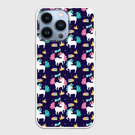 Чехол для iPhone 13 Pro с принтом Unicorn pattern в Кировске,  |  | cloud | heart | hoofs | horn | mane | pattern | star | tail | unicorn | грива | единорог | звезда | копыта | облако | рог | сердце | узор | хвост