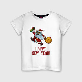 Детская футболка хлопок с принтом Happy New Year! в Кировске, 100% хлопок | круглый вырез горловины, полуприлегающий силуэт, длина до линии бедер | 