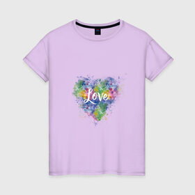 Женская футболка хлопок с принтом Сердце в Кировске, 100% хлопок | прямой крой, круглый вырез горловины, длина до линии бедер, слегка спущенное плечо | heart | love | watercolor | акварель | градиент | любовь | сердце