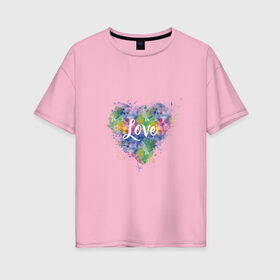 Женская футболка хлопок Oversize с принтом Сердце в Кировске, 100% хлопок | свободный крой, круглый ворот, спущенный рукав, длина до линии бедер
 | heart | love | watercolor | акварель | градиент | любовь | сердце
