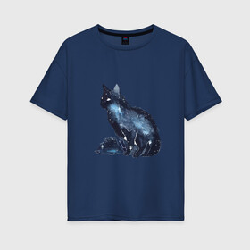 Женская футболка хлопок Oversize с принтом Космический кот в Кировске, 100% хлопок | свободный крой, круглый ворот, спущенный рукав, длина до линии бедер
 | cat | galaxy | space | stars | галактика | звезды | космос | кот | туманность