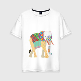 Женская футболка хлопок Oversize с принтом Слон из заплаток в Кировске, 100% хлопок | свободный крой, круглый ворот, спущенный рукав, длина до линии бедер
 | elephant | pattern | круг | лоскуты | ромб | слон | узор