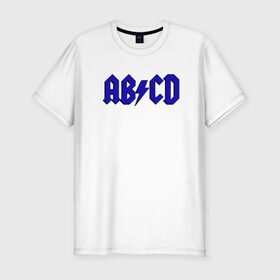 Мужская футболка хлопок Slim с принтом ABCD надпись в Кировске, 92% хлопок, 8% лайкра | приталенный силуэт, круглый вырез ворота, длина до линии бедра, короткий рукав | abcd | ac dc | acdc | band | logo | metal | music | rock | алфавит | буквы | имитация | леттеринг | лого | металл | музыка | надпись | пародия | рок | синий