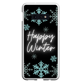 Чехол для Samsung S10E с принтом Happy Winter в Кировске, Силикон | Область печати: задняя сторона чехла, без боковых панелей | happy | winter | зеленый | зима | небо | ночь | северное сияние | синий | снег | счастье