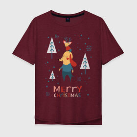 Мужская футболка хлопок Oversize с принтом Merry Christmas (Собачки) в Кировске, 100% хлопок | свободный крой, круглый ворот, “спинка” длиннее передней части | 