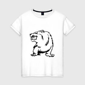 Женская футболка хлопок с принтом Гризли в Кировске, 100% хлопок | прямой крой, круглый вырез горловины, длина до линии бедер, слегка спущенное плечо | beer | арт медведь | гризли | медведь | мишка