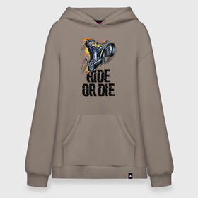 Худи SuperOversize хлопок с принтом Ride or die в Кировске, 70% хлопок, 30% полиэстер, мягкий начес внутри | карман-кенгуру, эластичная резинка на манжетах и по нижней кромке, двухслойный капюшон
 | flame | motorcycle | skull | speed | мотоцикл | пламя | скорость | череп