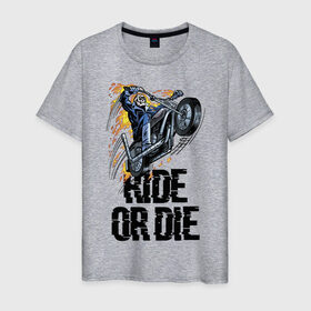 Мужская футболка хлопок с принтом Ride or die в Кировске, 100% хлопок | прямой крой, круглый вырез горловины, длина до линии бедер, слегка спущенное плечо. | flame | motorcycle | skull | speed | мотоцикл | пламя | скорость | череп